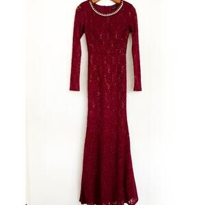 La Scala Formal Lace Dress Gown XS Gold Chain Burgundy Whimsigoth Fairy Prom